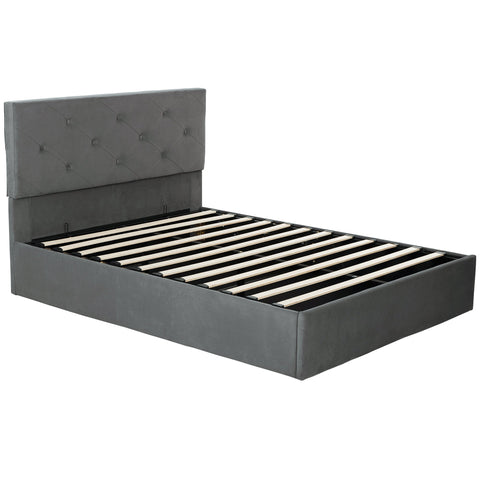 HOMCOM Double Bed Frame Gas Side Lift Under Bed Storage Upholstered Platform Bed Tufted Headboard for 140 x 190 cm Mattress