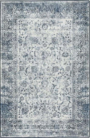 Eco-Washable Blue Rug Bordered Design