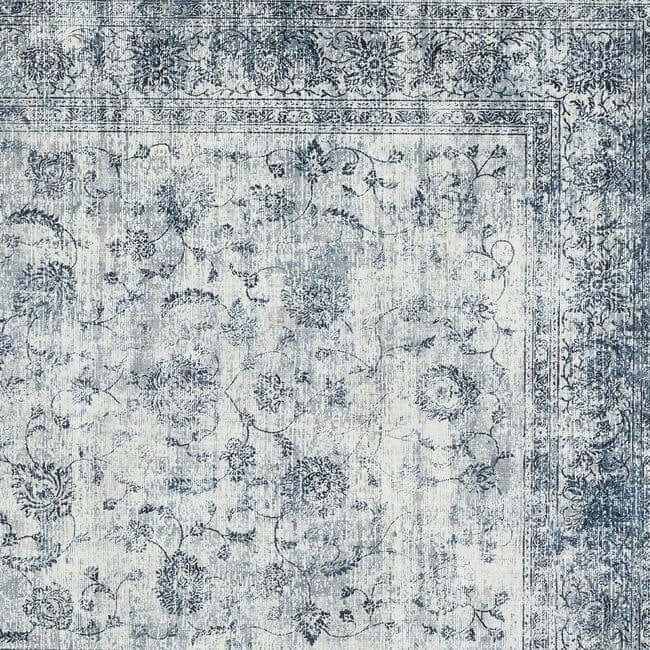 Eco-Washable Blue Rug Bordered Design