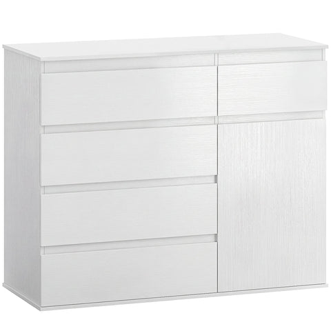 HOMCOM Modern Chest Of Drawers, 5 Drawer Dresser with Adjustable Shelf, Soft-Close Door, White