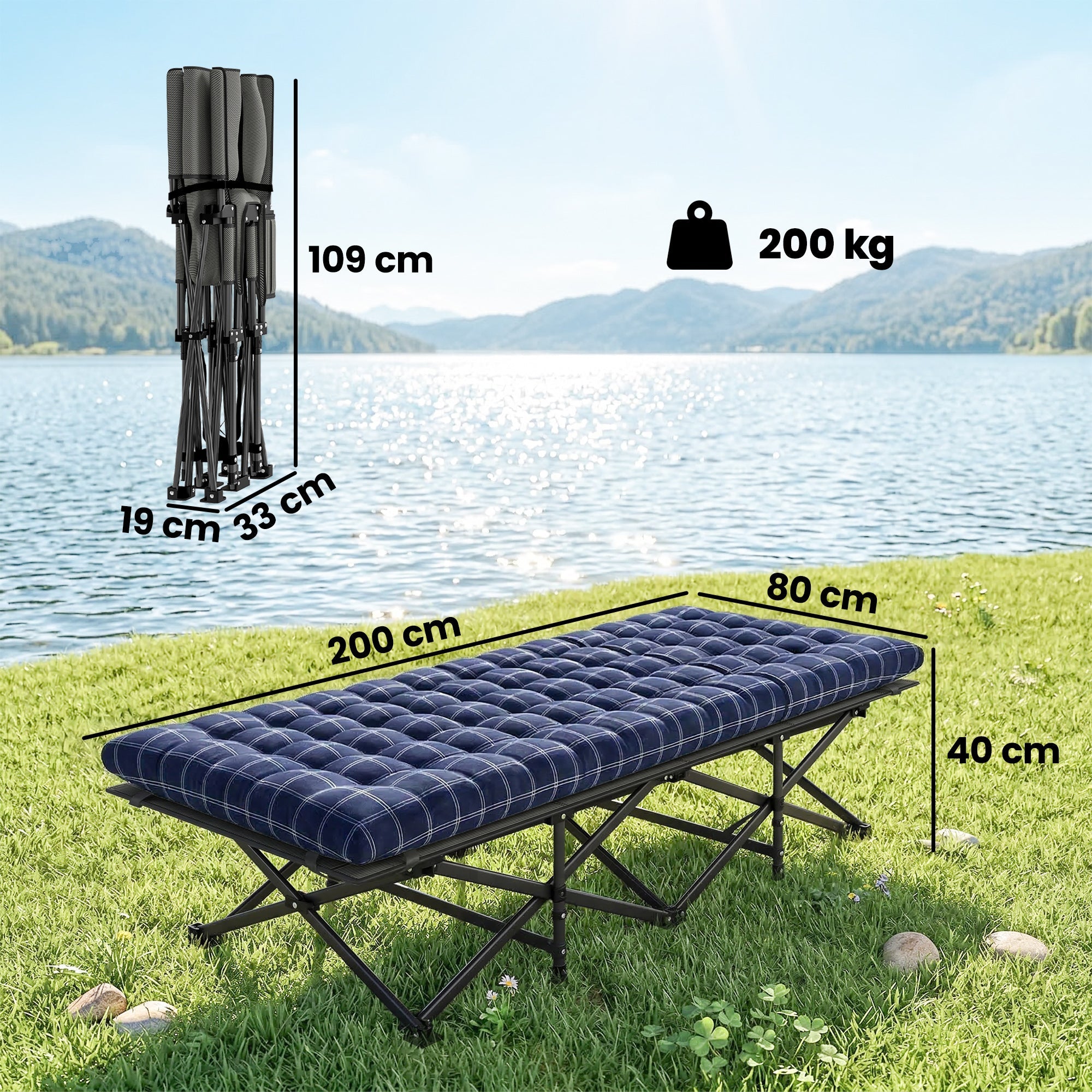 Outsunny Camping Cot with Soft Pad, 80cm Extra Wide Folding Cots with Side Pocket and Carry Bag, Blue