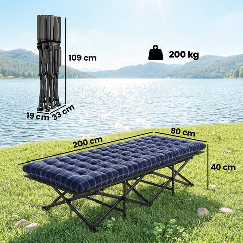 Outsunny Camping Cot with Soft Pad, 80cm Extra Wide Folding Cots with Side Pocket and Carry Bag, Blue