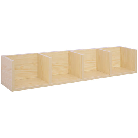 HOMCOM Wall Mount 84 CD / 56 DVD/Blu-ray/ Media Storage Rack 4 Cubes Wooden Shelf Organizer Unit Bookcase Display (Natural Wood Colour)