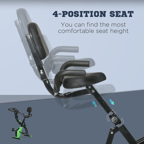 HOMCOM 2-in-1 Folding Exercise Bike with 8-Level Magnetic Resistance, Arm Resistance Band, Pulse Sensor, Green