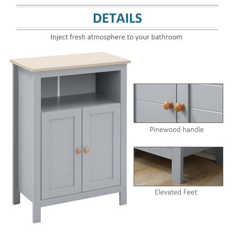 kleankin Bathroom Floor Cabinet, Free Standing Cupboard with Double Doors and Adjustable Shelf for Kitchen, Hallway, Living Room, Grey