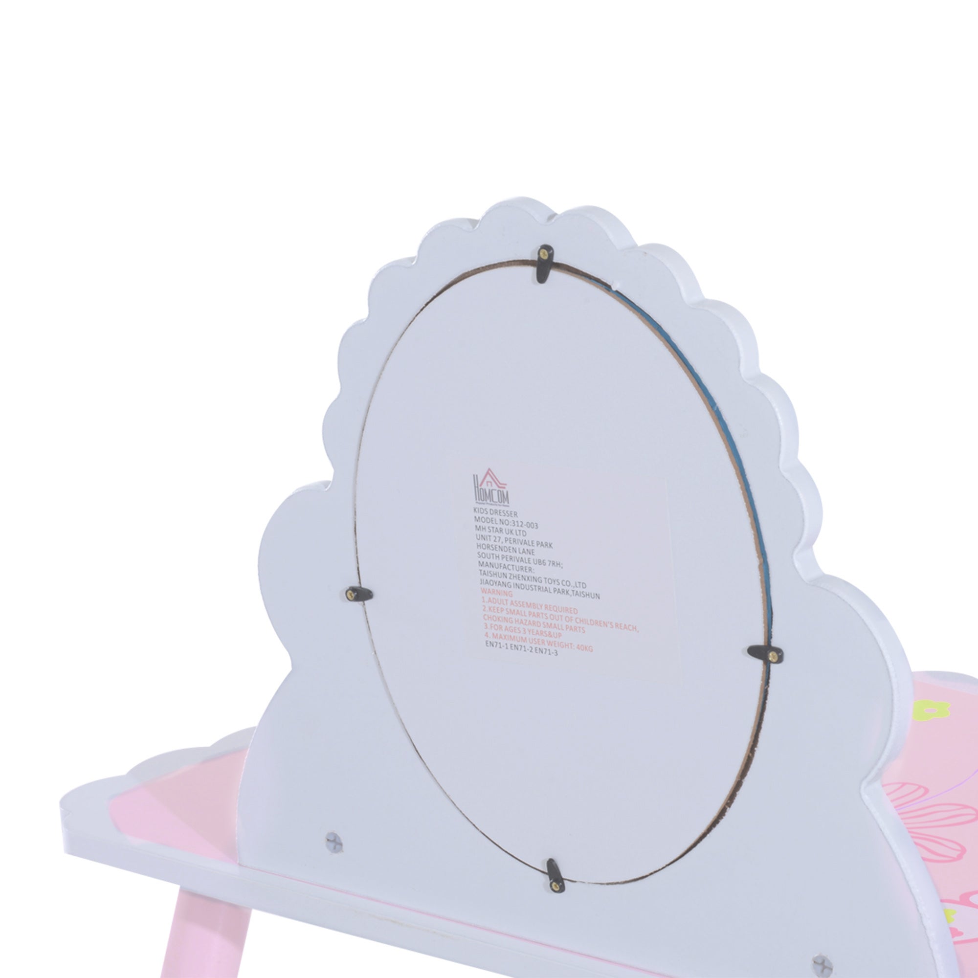 HOMCOM Kids Dressing Table Girls Pink Wooden Kids Dressing Table & Sto   Wish Interiors