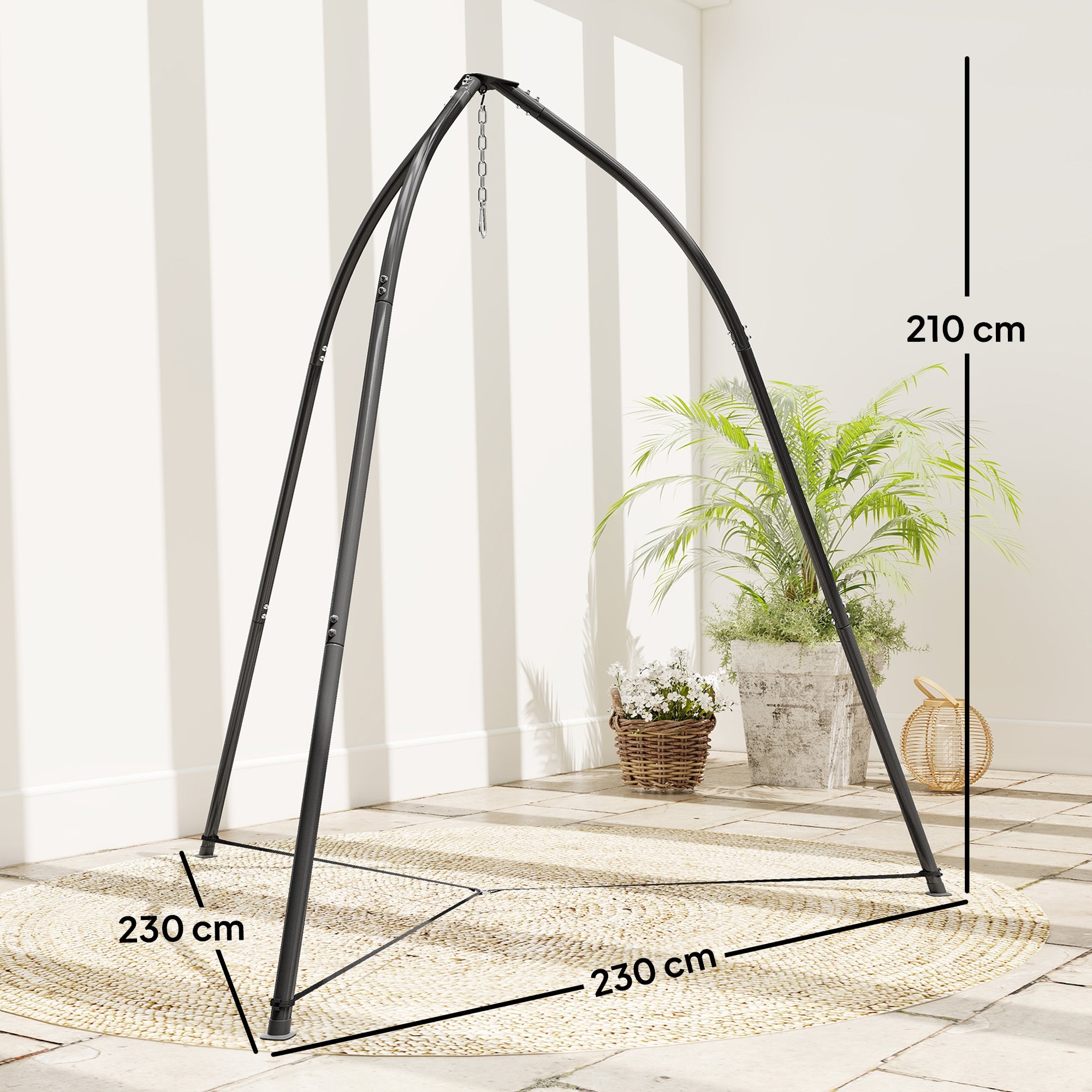Outsunny Hammock Stand for Hanging Chair Adjustable Height Tripod Hammock Chair Stand Only with Chain, 150 kg Capacity, Black