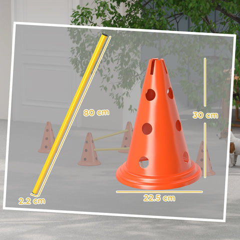 PawHut Dog Agility Equipment Set of 6 Cones, 6 Poles with Carry Bag, 3 PCS Adjustable Height Jumping Obstacles, Orange