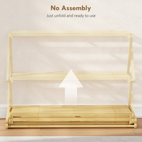 HOMCOM Three-Tier Folding Bamboo Shoe Rack - Natural Finish