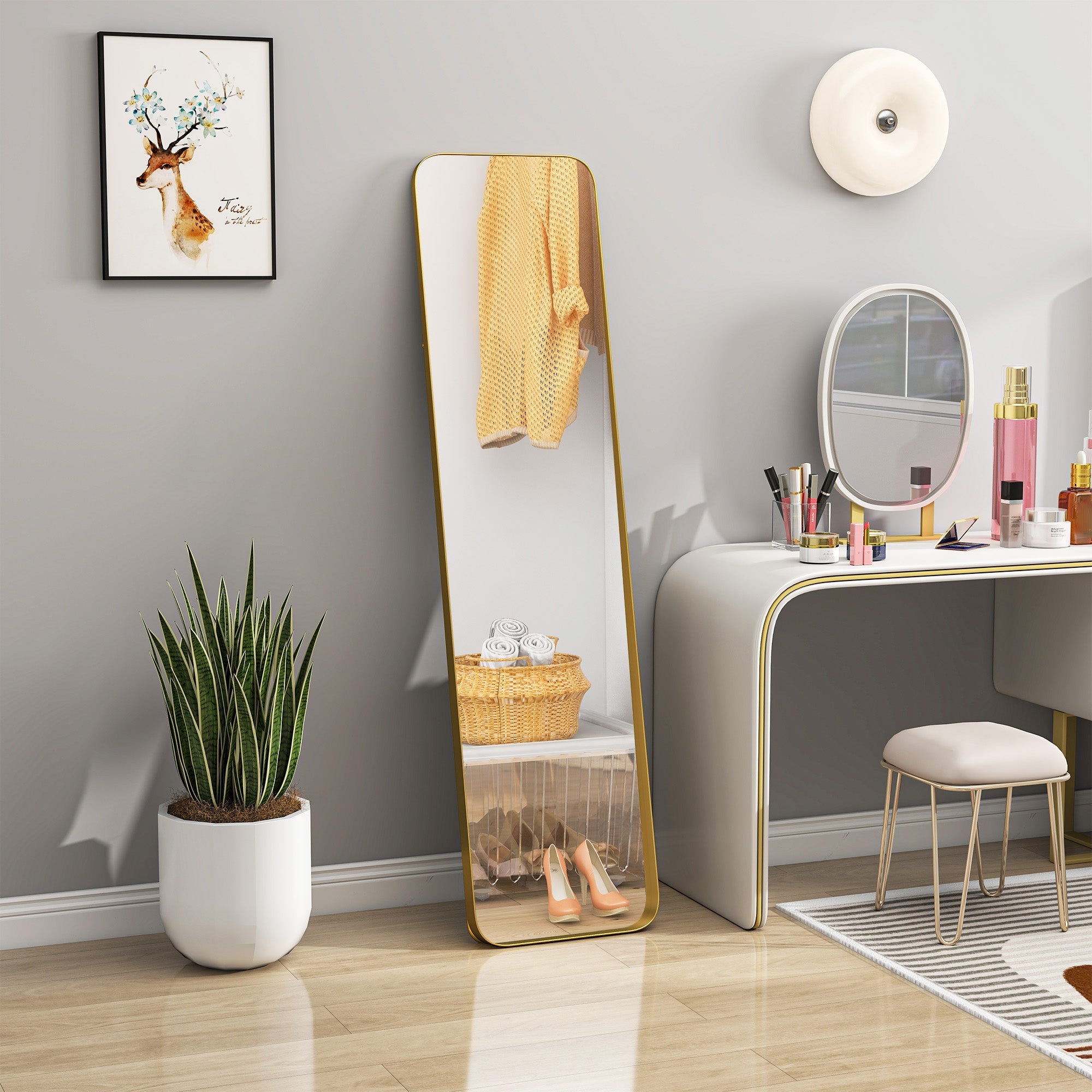 HOMCOM 40 x 160 cm Rectangular Full Length Mirror - Gold Tone