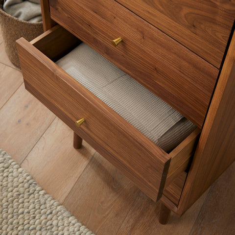 Wright Walnut Tallboy Chest of 5 Drawers