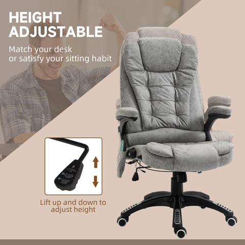 Vinsetto Massage Recliner Chair Heated Office Chair with Six Massage Points Microfiber Cloth 360\'c2\'b0 Swivel Wheels Grey