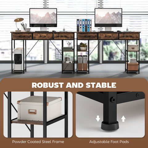 HOMCOM 120cm Computer Desk with Power Outlets, Office Desk Study Table with Fabric Drawers and Storage Shelves, Rustic Brown