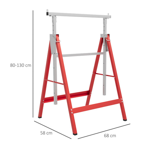 HOMCOM Set of 2 Adjustable Telescopic Builders Trestle, DIY Steel Work Bench Carpenter, Folding Saw Horse Tools Red