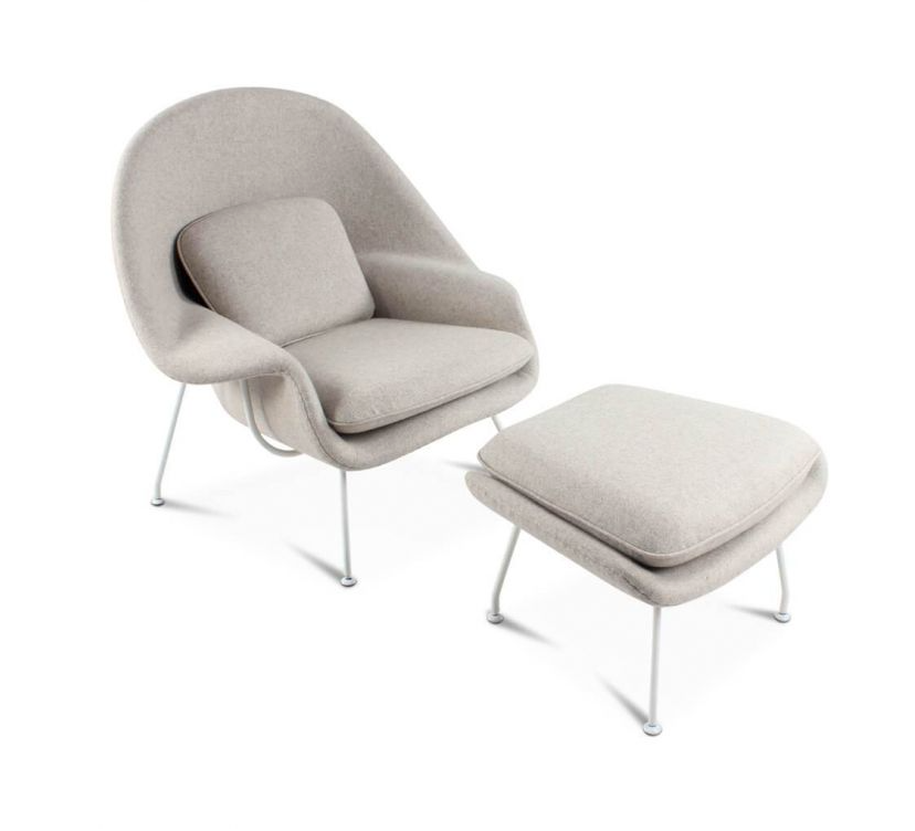 Womb Style Chair & Ottoman In Premium Velvet or Linen, Dark Blue
