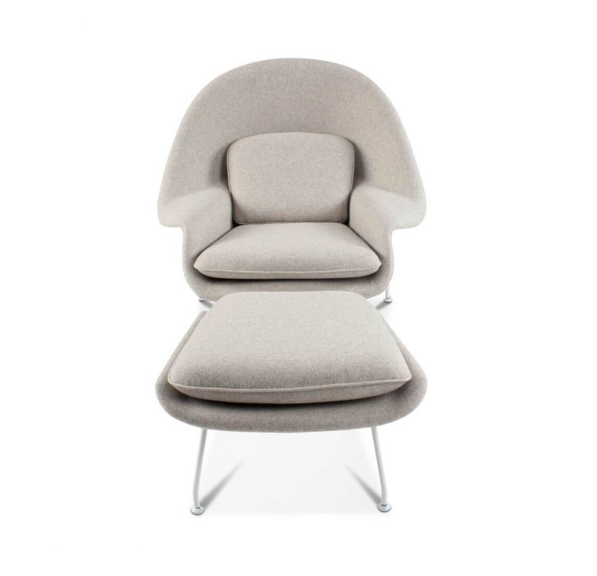 Classic Womb Chair & Ottoman, In Premium Velvet or Linen, Sky Blue