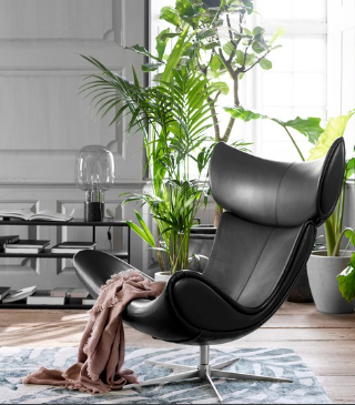 IMOLA style Chair with Stool In Black Premium Leather｜ DC Concept