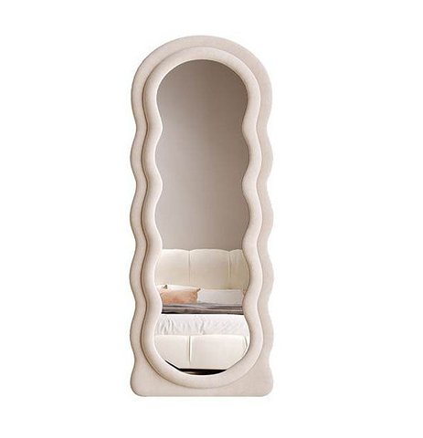 cream-colored deenz modern full length mirror with wavy edges and a sleek modern design for stylish spaces