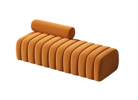 modern modular mignon bread bench with ribbed velvet upholstery in cream orange green and gray tones