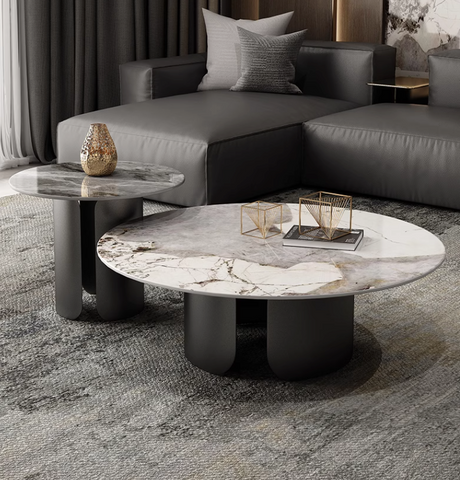 Maru Nesting Coffee Table Set, Sintered Stone Top With Gold Base