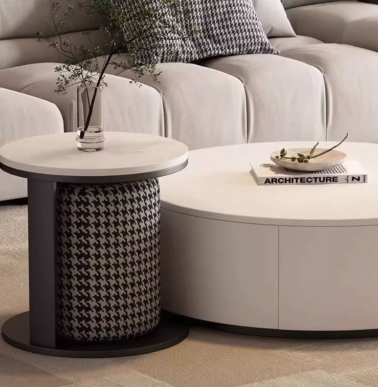 Aria Marble Coffee Table Set, With Stool