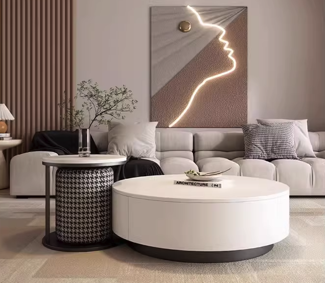 Aria Marble Coffee Table Set, WIth a Mini Stool｜ DC Concept