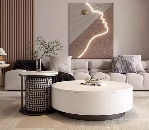 Aria Marble Coffee Table Set, WIth a Mini Stool｜ DC Concept
