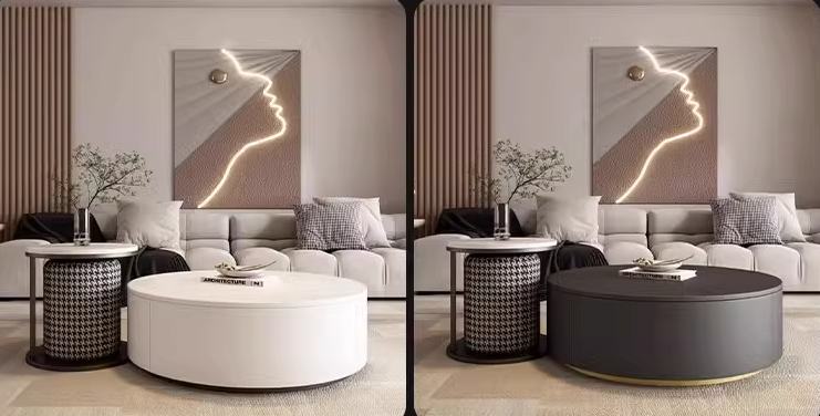 Aria Marble Coffee Table Set, WIth a Mini Stool｜ DC Concept