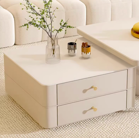 Eclipse Nesting Coffee Table Set With Matching Ottoman, Cream