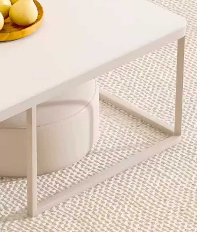 Eclipse Nesting Coffee Table Set With Matching Ottoman, Cream