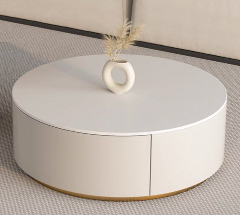 Riviera Round Nesting Coffee Table Set With Seat Pad, White｜ DC Concept