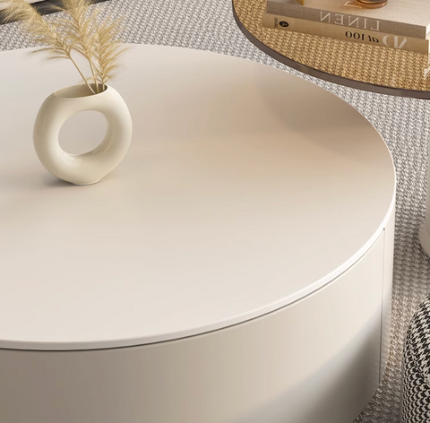 Riviera Round Nesting Coffee Table Set With Ottoman, White