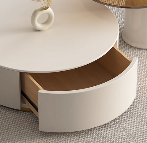 Riviera Round Nesting Coffee Table Set With Ottoman, White
