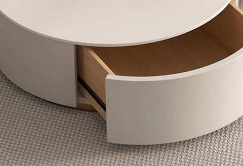 Riviera Round Nesting Coffee Table Set With Ottoman, White