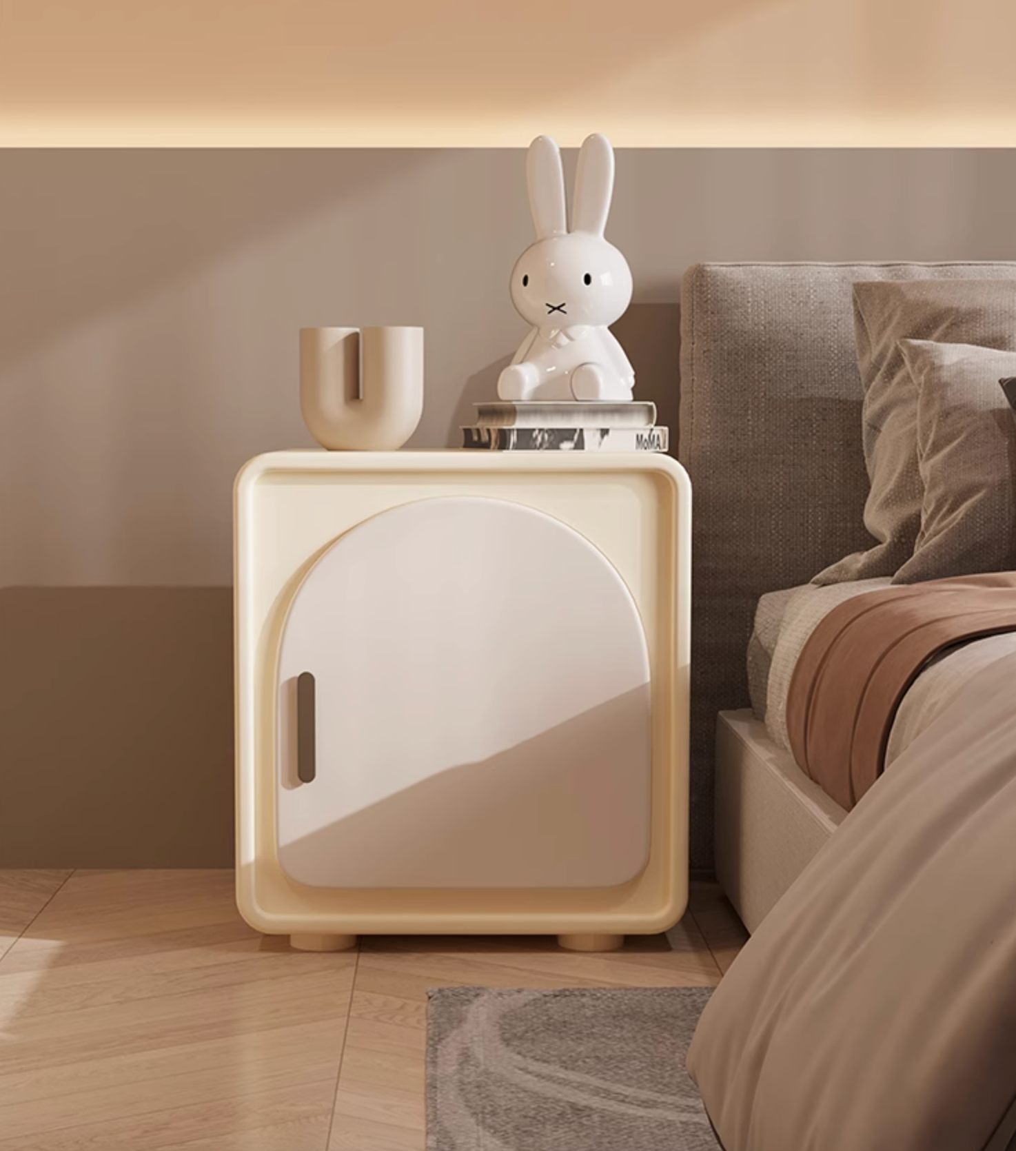Sunset Serenade Bedside Table, White｜ DC Concept