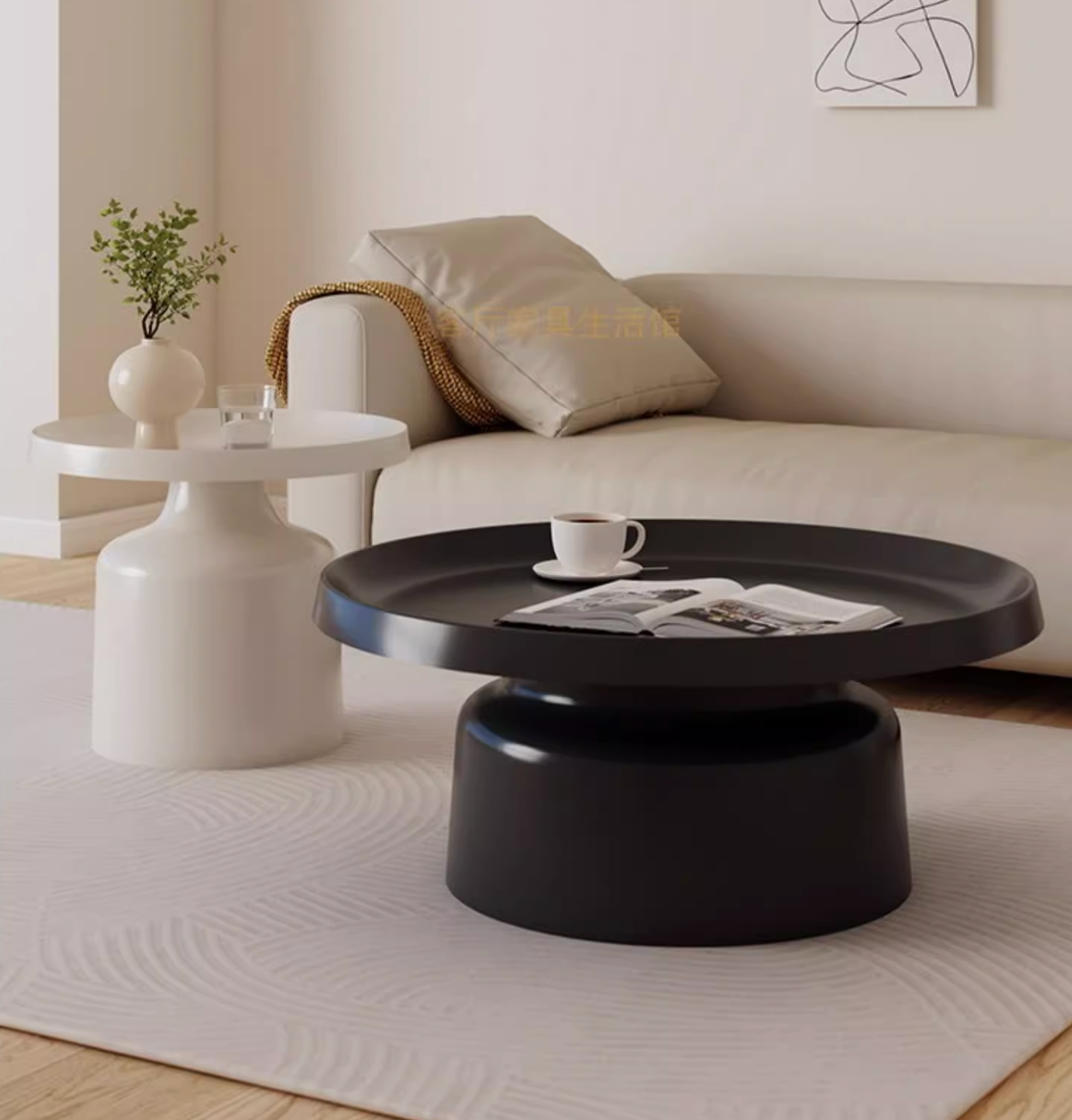 Lucas Coffee Table Set, White & Black