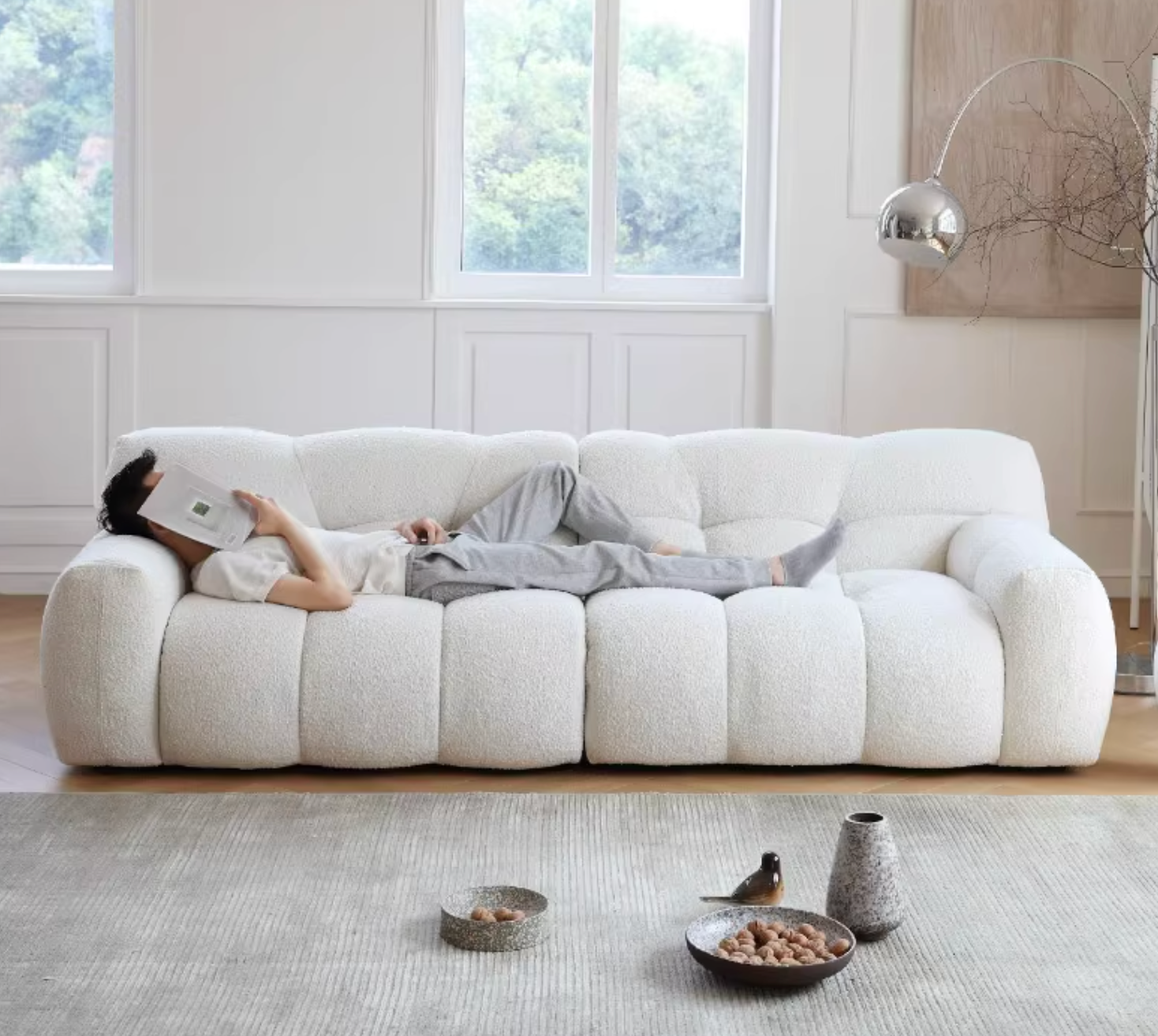 Cora Candy Three Seater Sofa, White｜ DC Concept