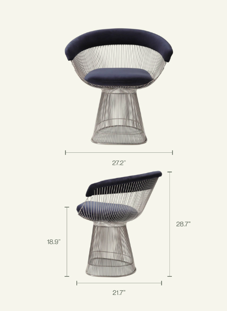 Warren Platner Dining Chair - Chrome Base, Dark Blue