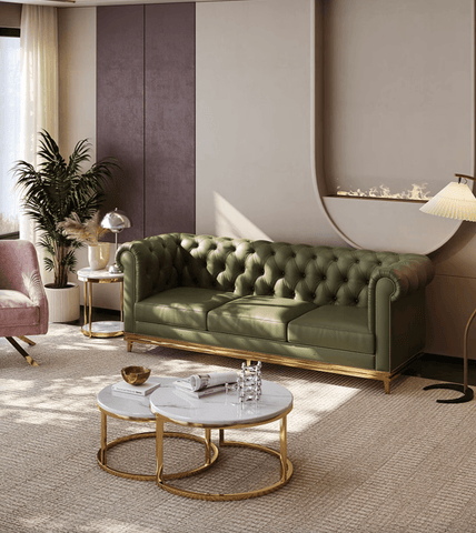 Abbado Chesterfield Three Seater Sofa, Real Leather