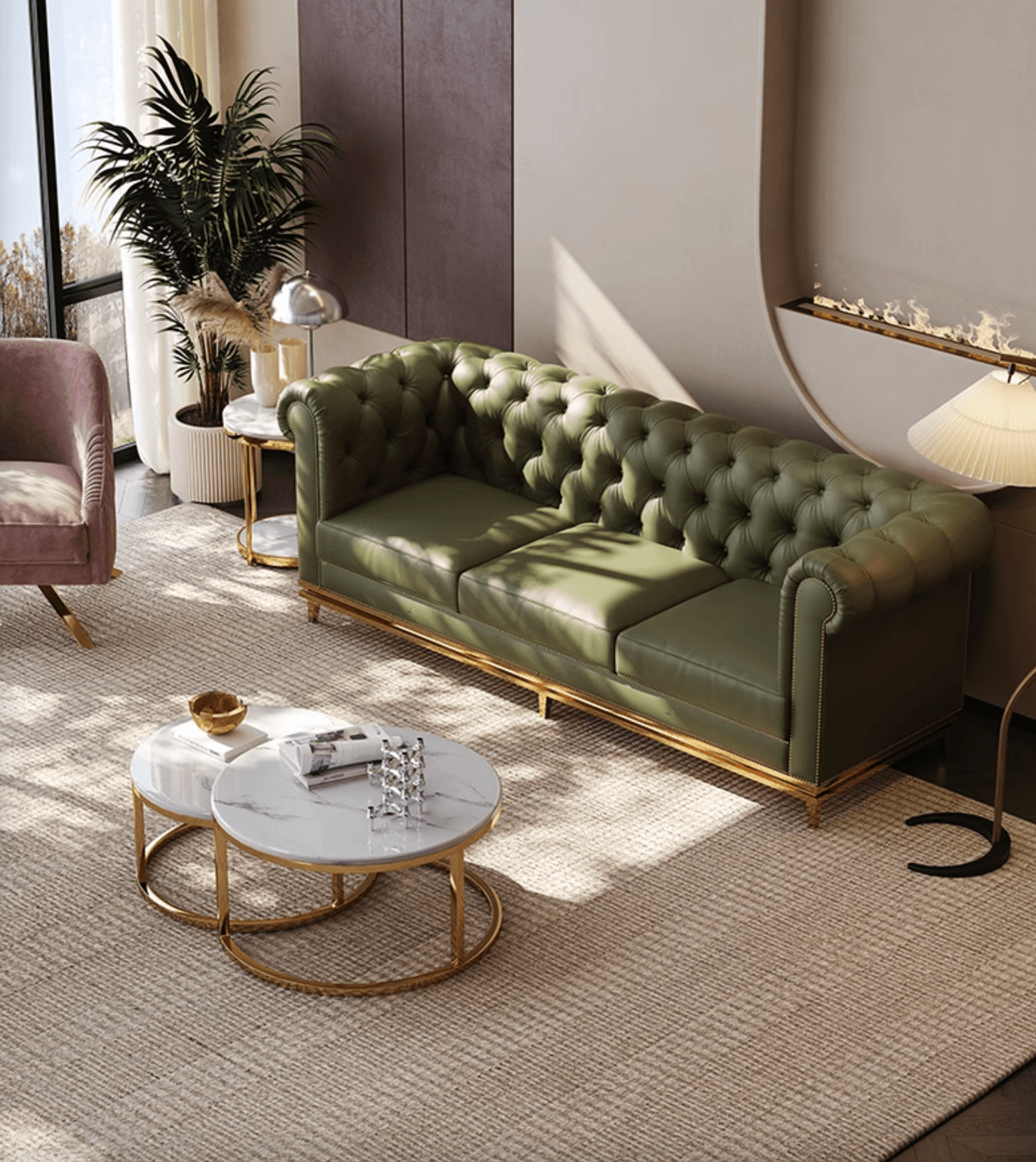 Abbado Chesterfield Three Seater Sofa, Real Leather