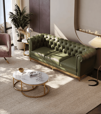 Abbado Chesterfield Three Seater Sofa, Real Leather