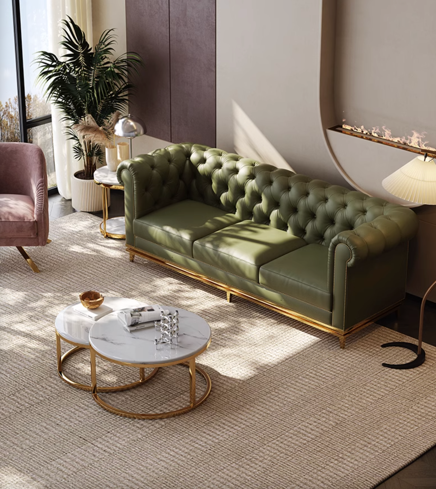 Abbado Chesterfield Three Seater Sofa, Real Leather