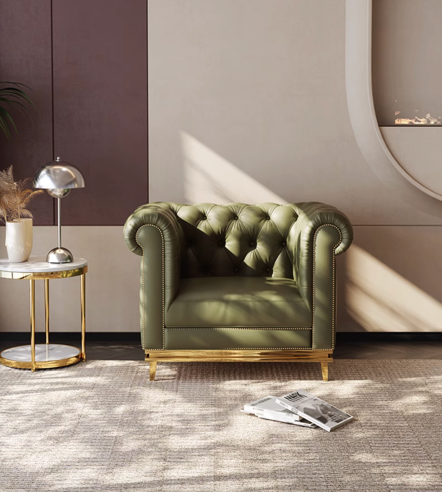 Abbado Chesterfield Three Seater Sofa, Real Leather