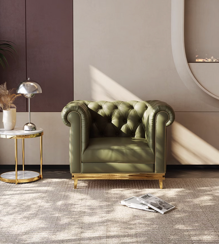 Abbado Chesterfield Three Seater Sofa, Real Leather