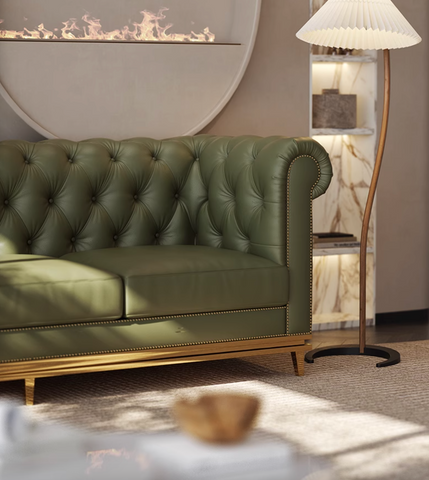 Abbado Chesterfield Three Seater Sofa, Real Leather