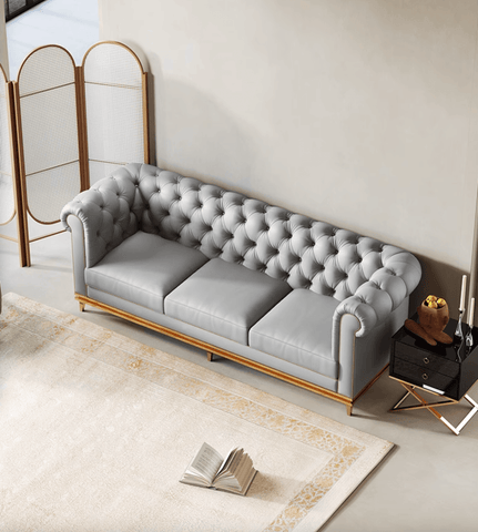 Abbado Chesterfield Three Seater Sofa, Real Leather
