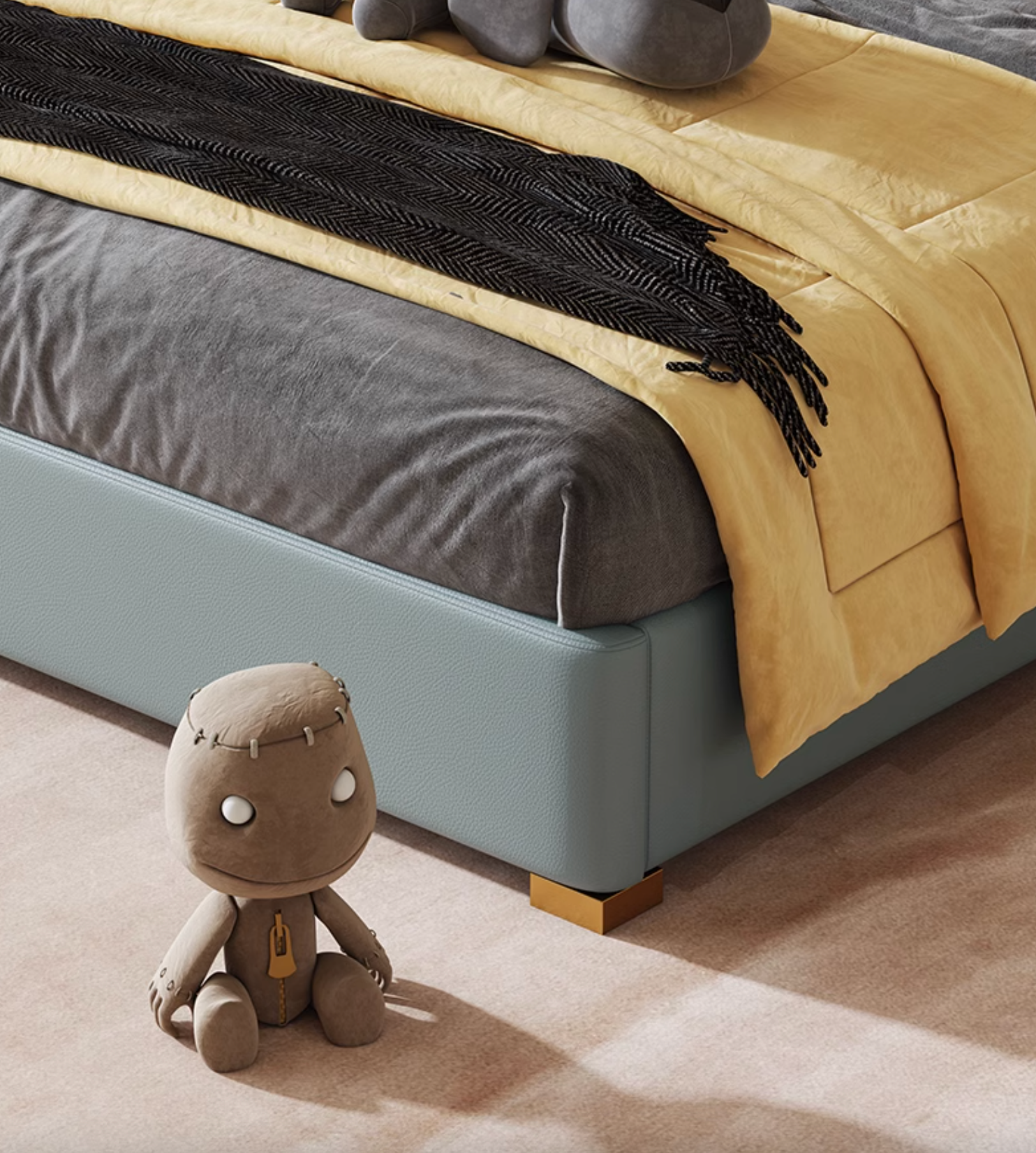 Baez King Size / Super King Size Bed, Leather/Velvet