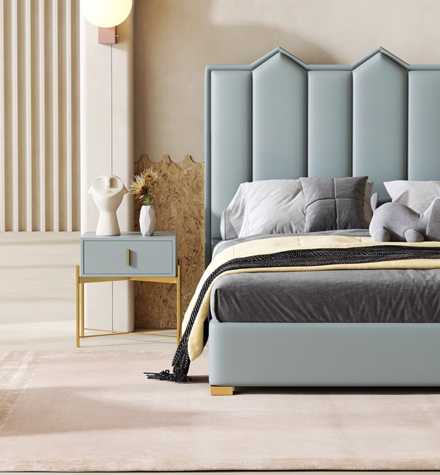 Baez King Size / Super King Size Bed, Leather/Velvet