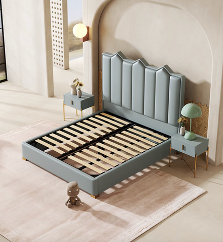 Baez King Size / Super King Size Bed, Leather/Velvet