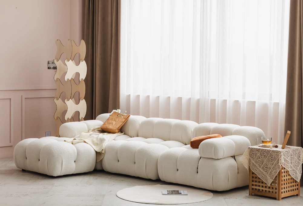 B&B Camaleonda Style Two Seater, Three Seater, Three Seater Corner Sofa, White, Boucle